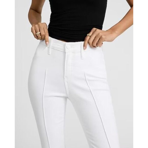 Express Skyscraper Bootcut Jeans Womens 14R Ankle Slit Mid Rise Pintuck White - Picture 3 of 16